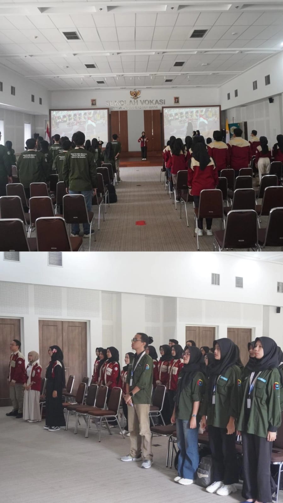 Menyanyikan lagu Indonesia Raya dan Hymne Masing-Masing Universitas
